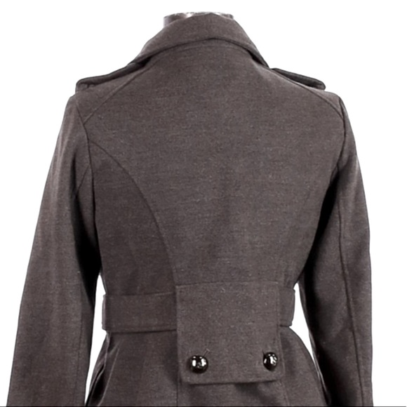 Hydraulic M grey faux wool double breasted lined banded waist & wrists pea coat - Picture 11 of 16